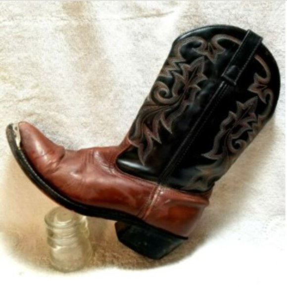 Masterson Men.s Cowboy Boots sz 10 D Brown Black Leather Toe Tip Plate RB913 main image 5